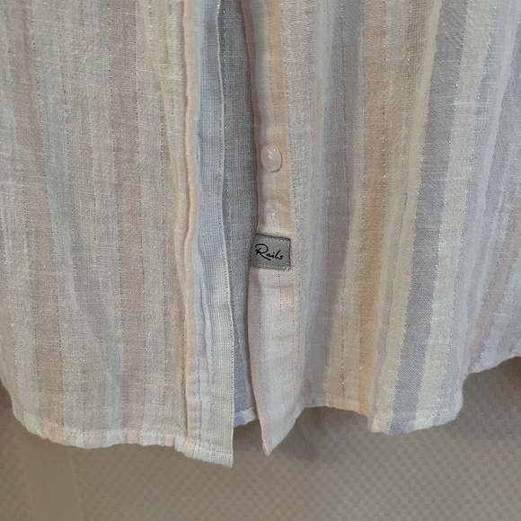 Rails Charli Barcelona Stripes Button Down Shirt Linen/Rayon Shimmer Sz L - Picture 5 of 8